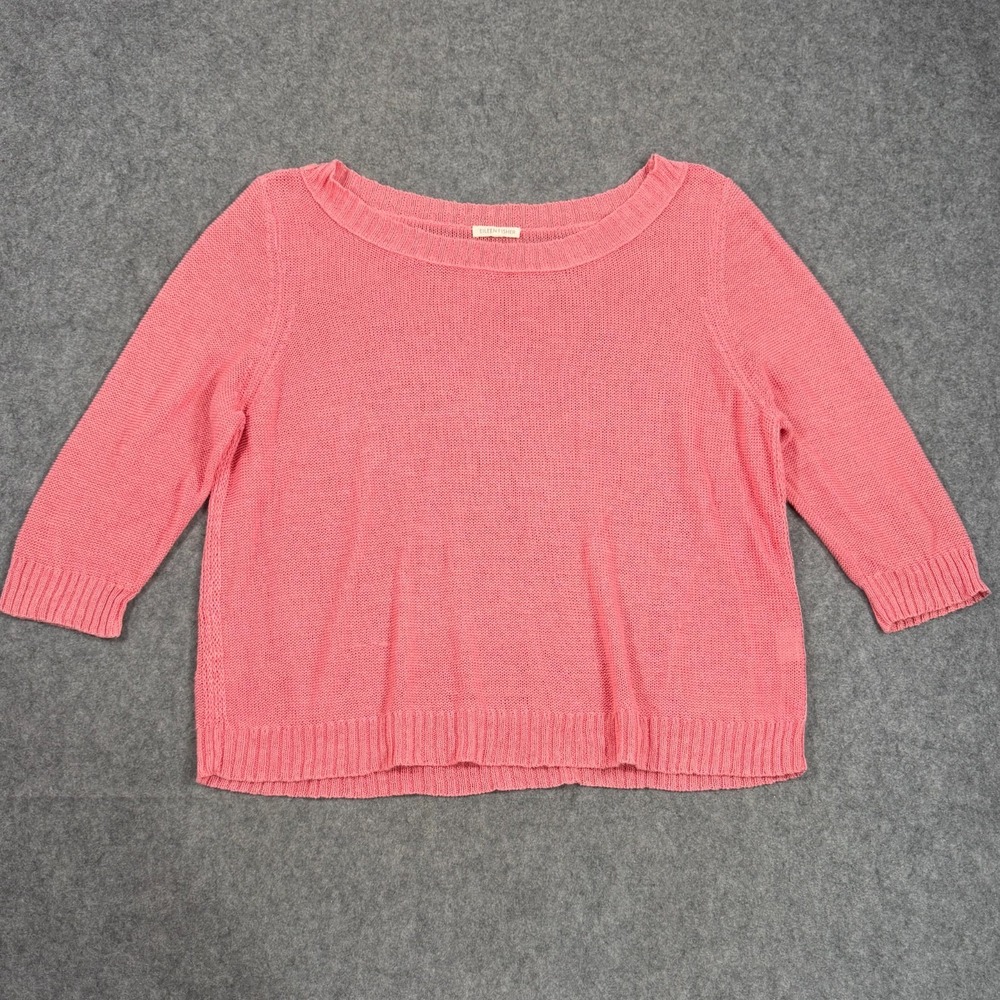 Eileen Fisher Pink Open Loose Knit Crew Neck Pullover Linen Sweater Women Size L